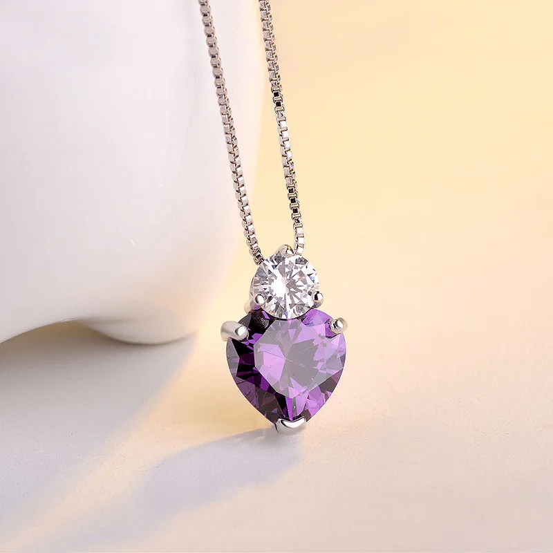 LOZRUNVE 2018 Brand S925 Sterling Silver Kolye Korean Sweet Purple Red Zirconia Heart Pendant Necklace Women Factory Wholesale | Украшения