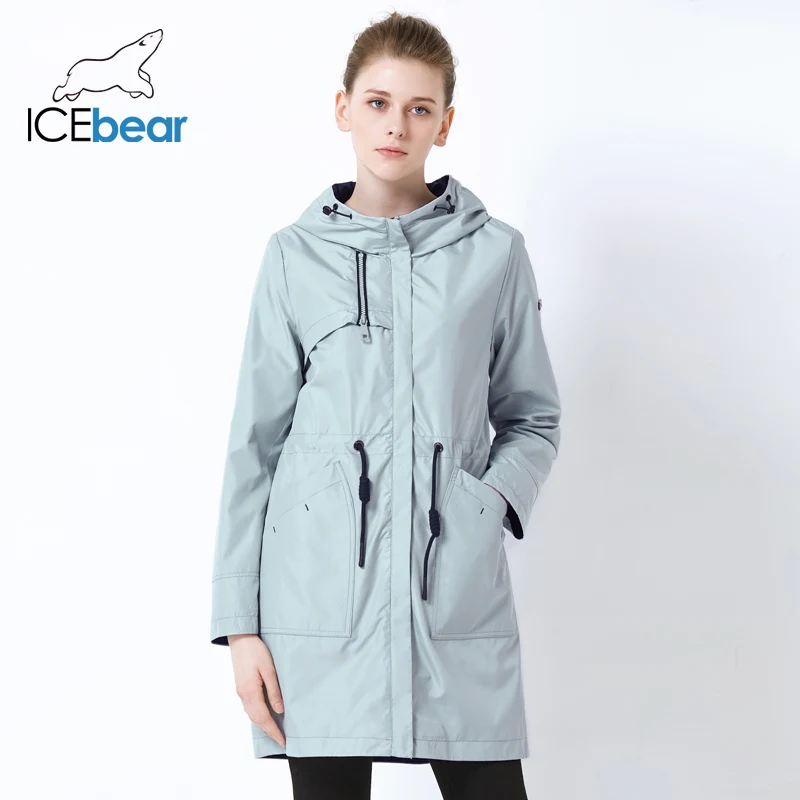ICEbear Осенняя Новая женская ветровка с капюшоном Женская куртка модная повседневная женская одежда свободная длинная одежда GWF19023I