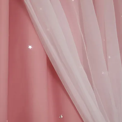 pink 1pcs Полые Звездные теплоизолированные затемненные занавески s для гостиной, детской спальни, оконные занавески, жалюзи, Прошитые белой вуалью - Цвет: pink 1pcs