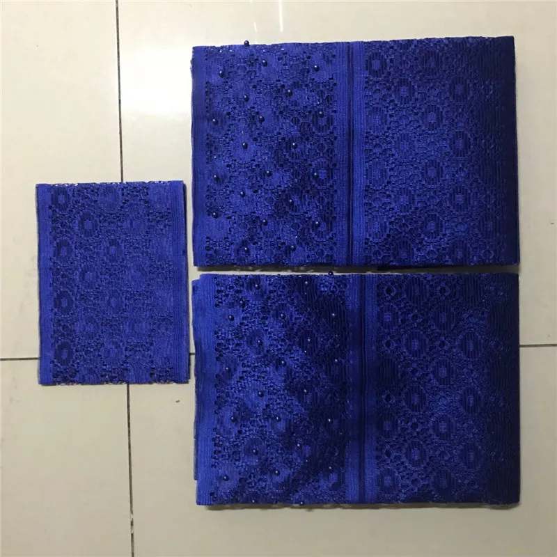Королевский синий aso oke новинка 2019 Африканский головной убор с бусинами