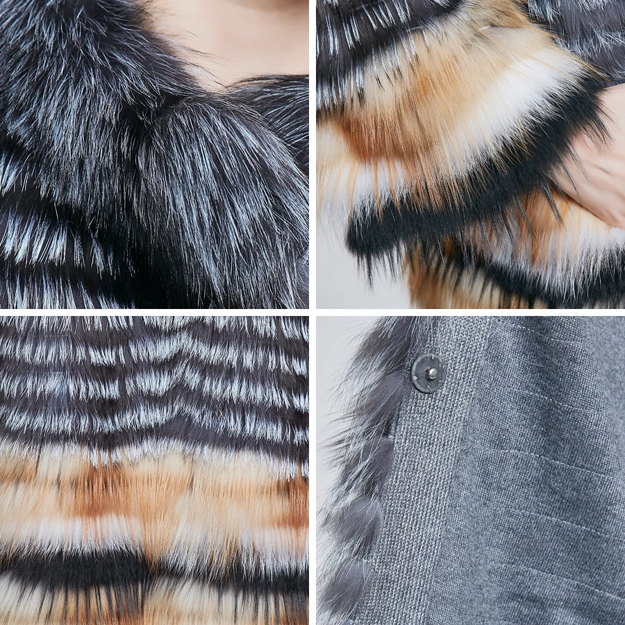 ZIRUNKING Lady Real Fox Fur Coat For Women Natural Fur Jacket Knitted Stripe Clothes Hot Sale Female Fashion Outerwear ZC1830