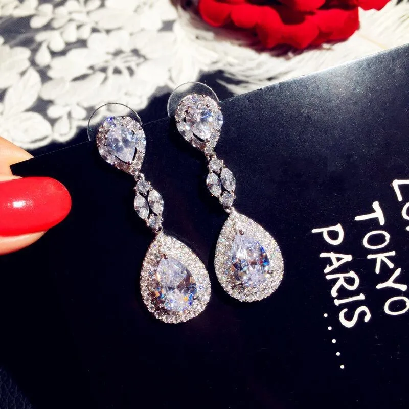 Роскошные серьги-подвески choucong из серебра 925 пробы с фианитом класса AAAAA |