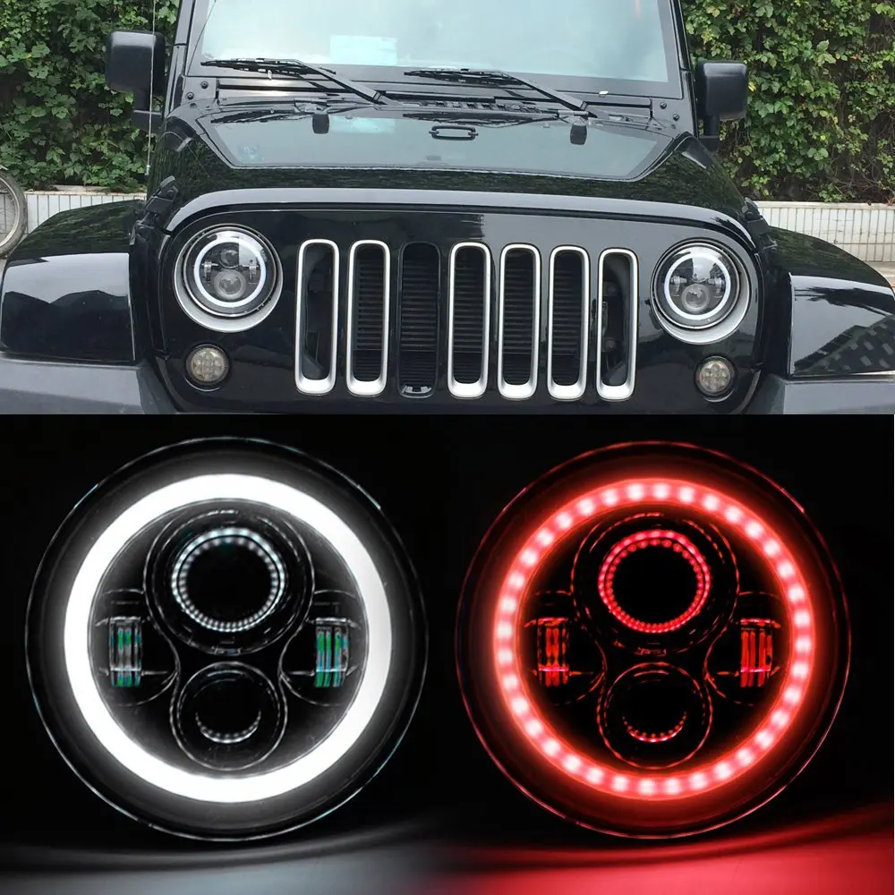 2шт бело красная DRL фара 7 &quotмото проектор для Hummer H2 Jeep Wrangler JK 2D/4D|headlights for|projector