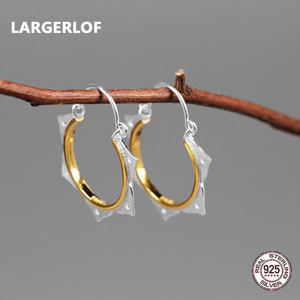 LARGERLOF Real 925 Silver Earrings Jewelry Hoop Feather Fine Handmade Vintage For Women Eg491131 | Украшения и аксессуары