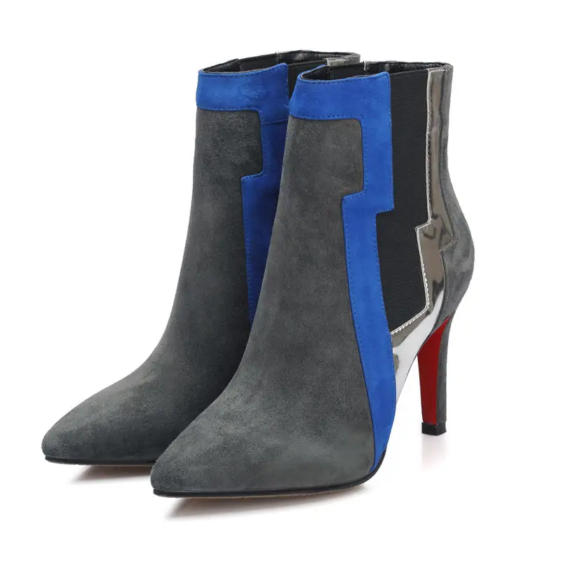 

Smeeroon fashion super high heels women boots cow suede leather slip on ankle boots for women autumn winter boots party shoes