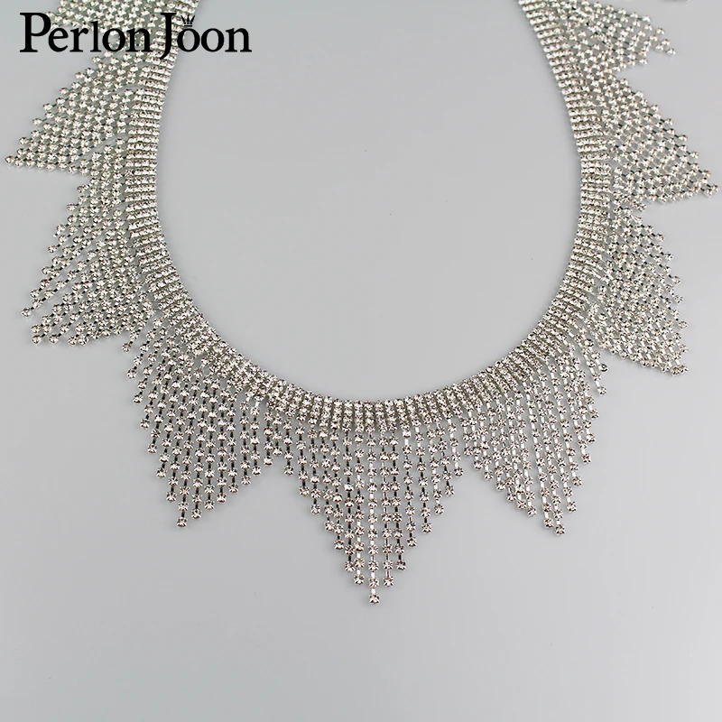 

1yard Tassel Wavy crystal rhinestones fringe trim metal chain Ribbon for dress, bag, shoes accessories ML002
