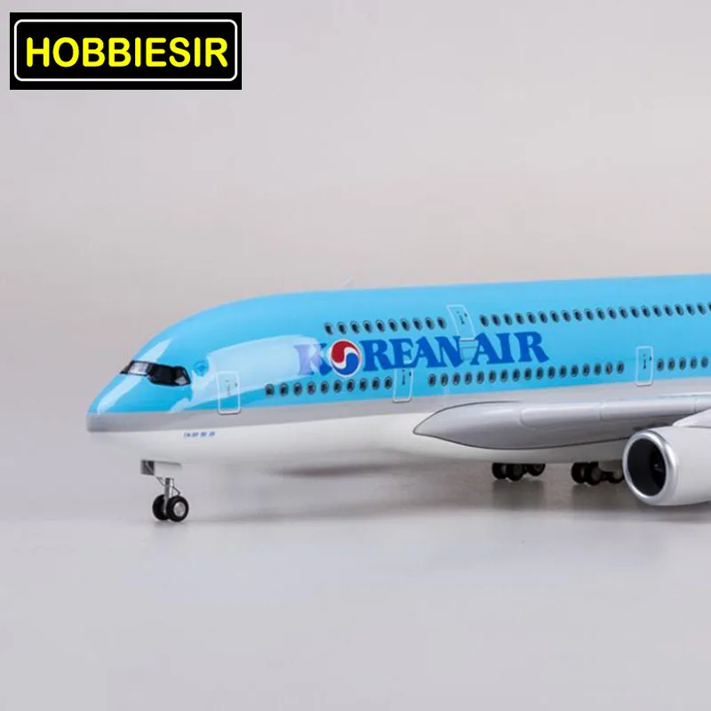 1/160 Scale 45.5CM Plane Airbus A380 Aircraft Korean International Airline Model W Light& Wheel Diecast Plastic Resin Kids Gift