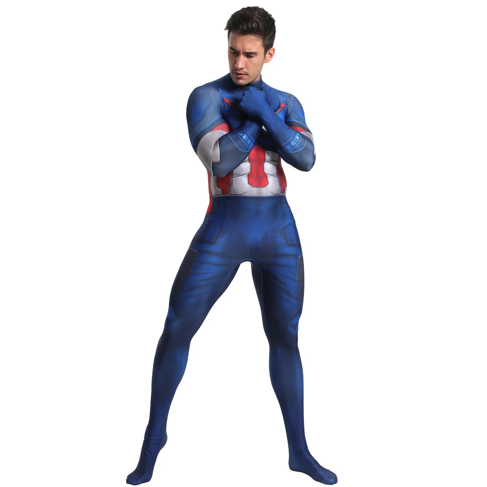 Маскарадный костюм Капитана Америки из фильма «Marvel» с 3D цифровой печатью, сиамские колготки, костюм на Хэллоуин для взрослых и детей