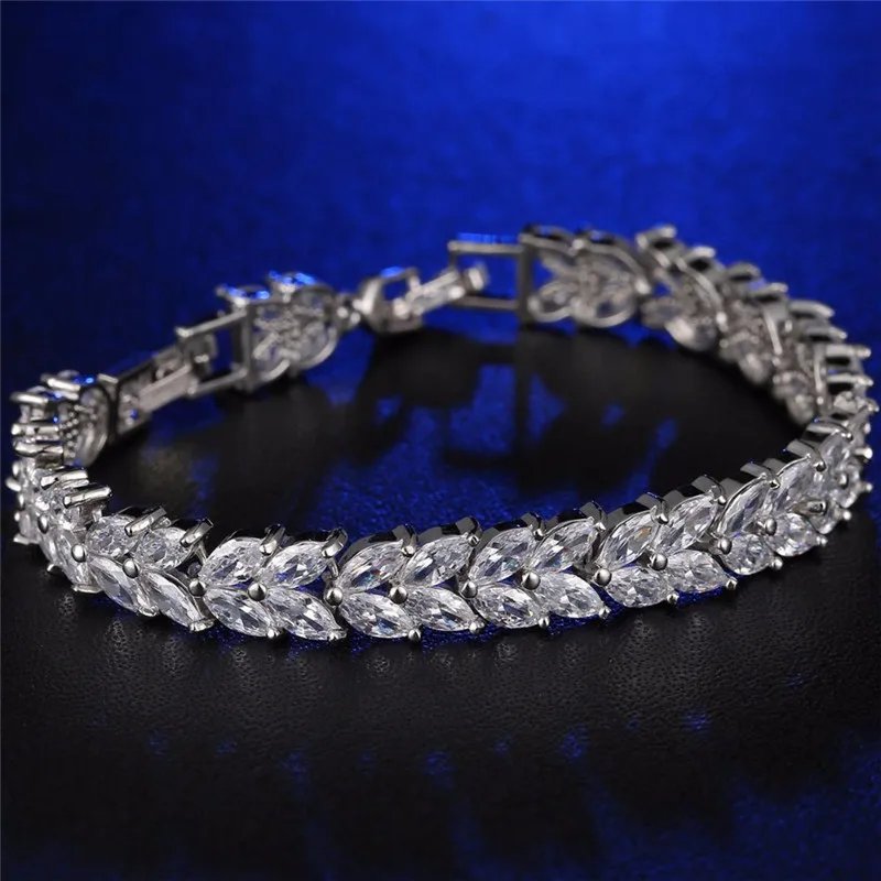 Женский браслет Vecalon Flower bijoux из фианита AAAAA белого золота с кристаллами свадебные