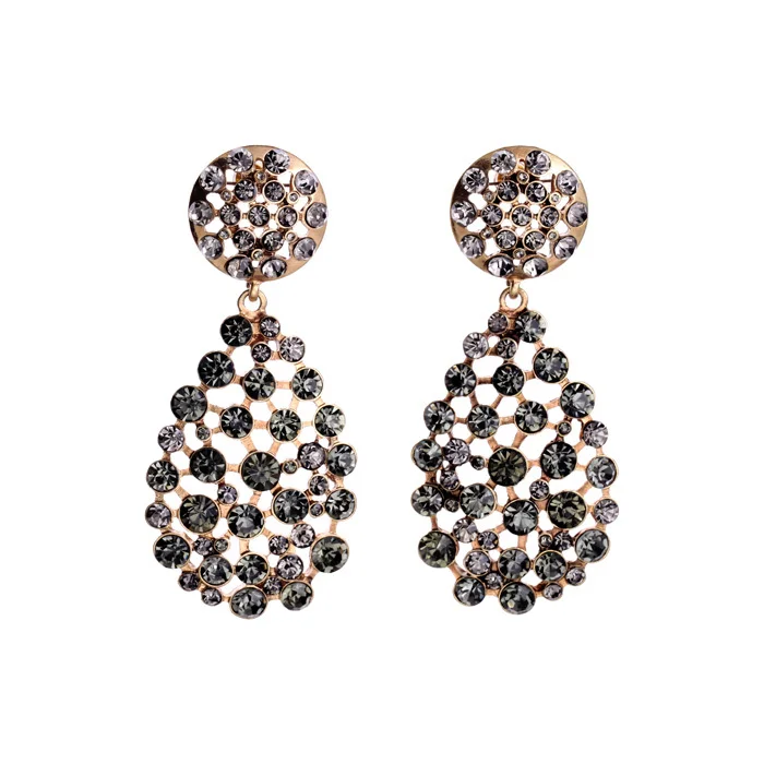 Большие серьги подвески ручной работы с блестящим кристаллом розового зеленого