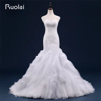 sexy heavy beads real sweetheart straps tulle mermaid wedding dresses robe de mariage ruffles bottom bridal wedding gown asaw13