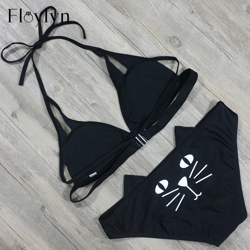 Купальник Floylyn бикини с рисунком кота из мультфильма женский пляжный купальник