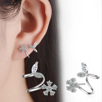 925 sterling silver zirconia leaves snowflake stud earrings for women brincos de prata oorbellen boucle doreille gift s e336
