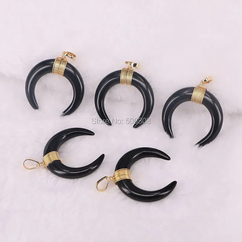 ZYZ-P5998 6 шт Ox костяной Рог кулон. Золотая проволока завернутый кулон-Ox кости-черный