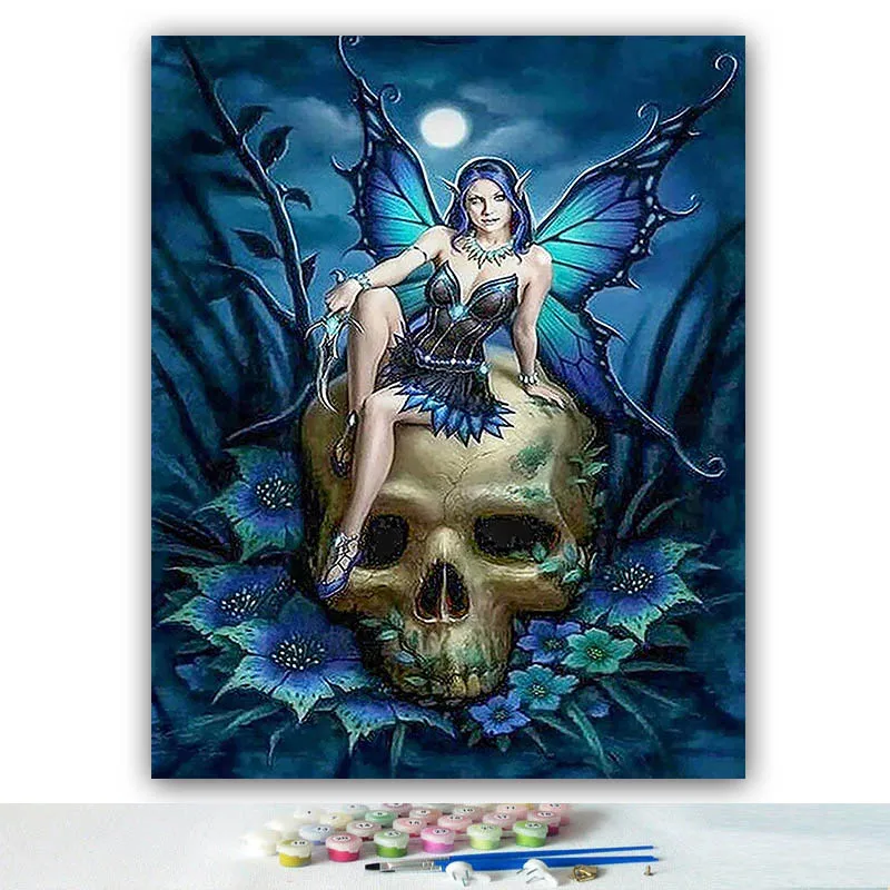 DIY colorings pictures by numbers with colors Butterfly wings girl picture drawing painting framed Home | Дом и сад