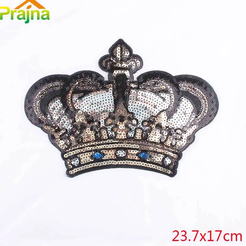 Черный Prajna Крылья Ангела блестки Патчи DIY Одежда Корона железо на патчи Одежда Пришивные джинсы патч-мотив наклейки для аппликаций красный и золотой - Цвет: Черный
