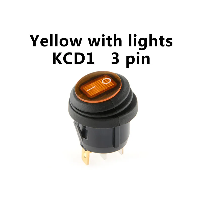 Yellow KCD1-101 Водонепроницаемый морской светодиодный кулисный переключатель 12V 24V 220V Светодиодный светильник на включение/выключение светильник ing 6A250VAC круглый тумблер - Цвет: Yellow