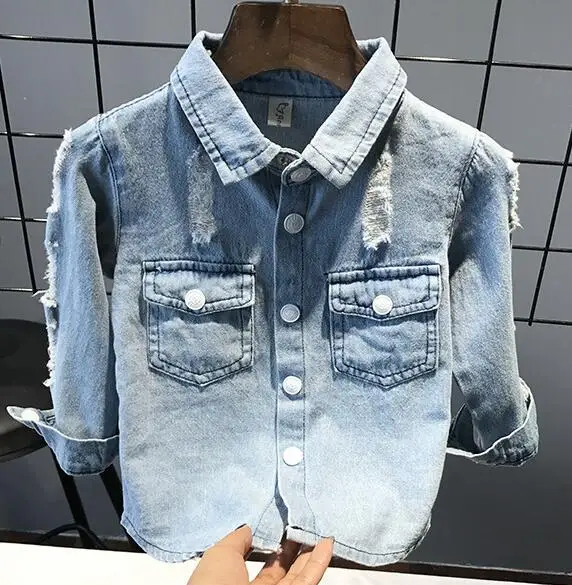 denim shirt Детская одежда детская повседневная одежда Вязание жилет, джинсовая рубашка и Штаны 3 шт./компл. для маленьких мальчиков Модные осенние комплекты 2-6years - Цвет: denim shirt