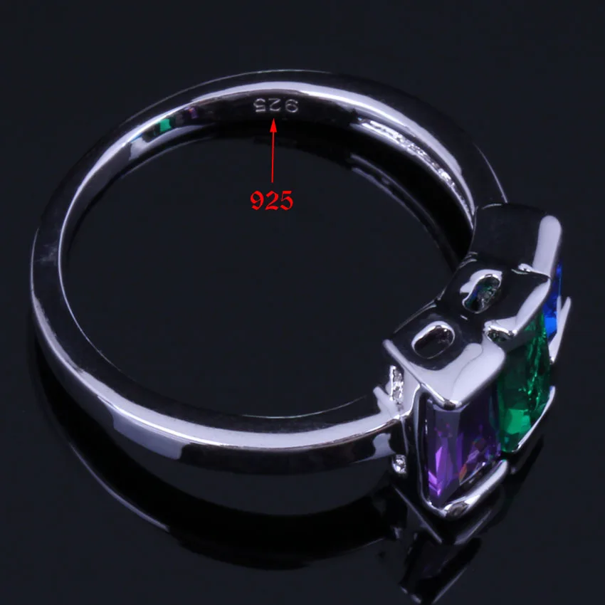 Trapezoid Multigem разноцветный Кубический Цирконий 925 стерлингового серебра ювелирные