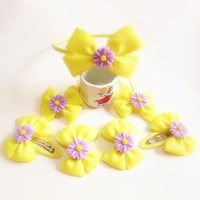 free shipping 320pcslot daisy mini daisy hair bow mini yellow hair bow with daisy mini hair barrette
