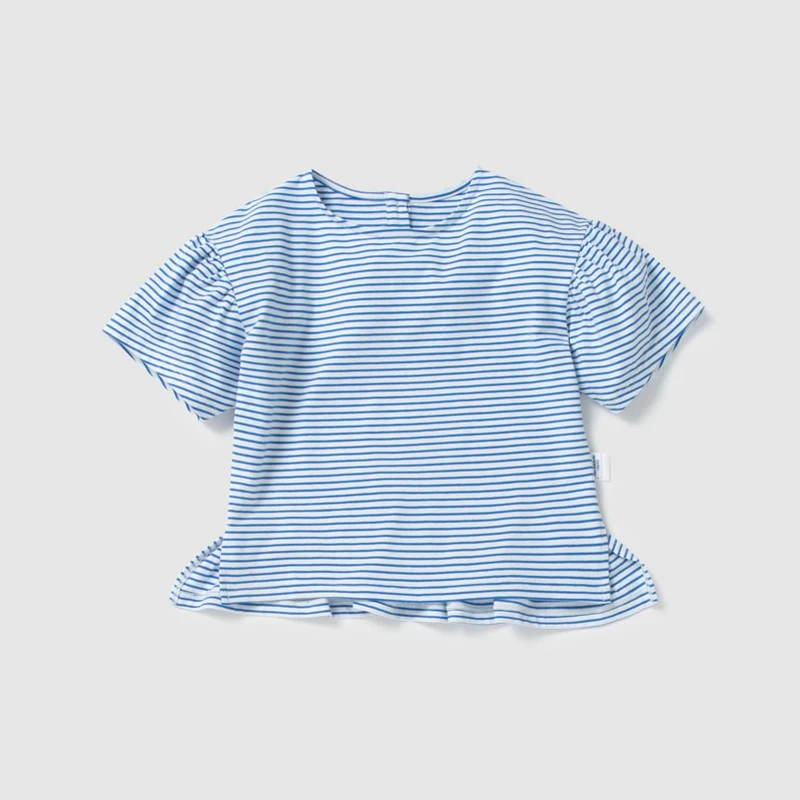 Blue and white tones Новинка года; летняя футболка с короткими рукавами в полоску с цветочным принтом для девочек; детская футболка в морском стиле - Цвет: Blue and white tones