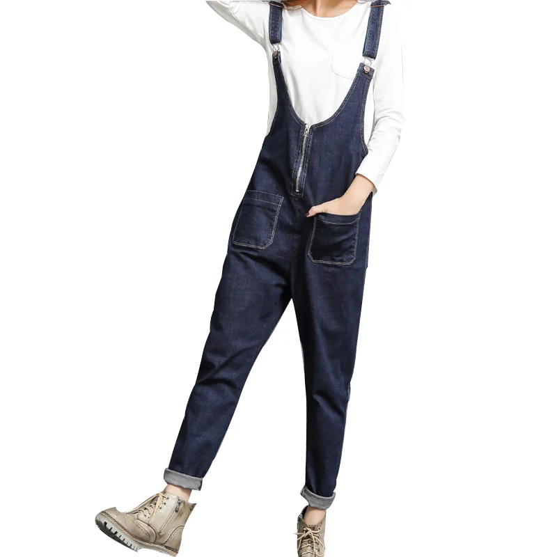 Бесплатная доставка 2018 Новая мода Джинсовые штаны на лямках Брюки Свободные