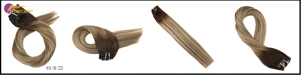 Moresoo, 16-24 дюйма, накладные волосы на заколках, машина, Remy, человеческие волосы, бразильские волосы на заколках, набор на всю голову, прямые волосы, 7 шт., 100 г