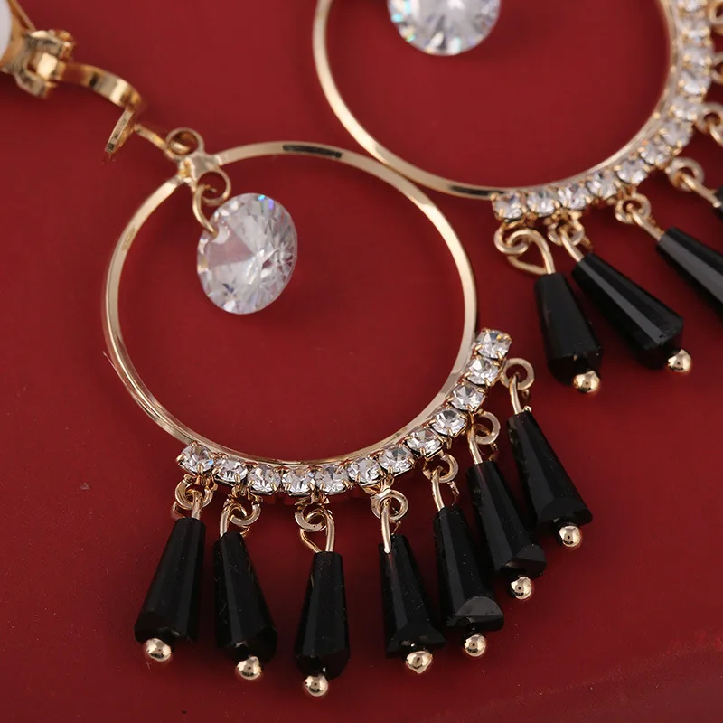 Черные круглые клипсы серьги со стразами не пирсинг для ушей кисточки brincos|clip-on