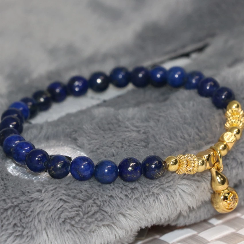 Браслет женский из натурального лазурита 6 мм с синими круглыми бусинами|bracelets