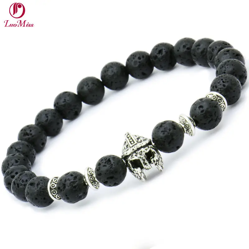 2018 модный рыцарь Спартан воин шлем гладиатора мужской браслет черный камень из