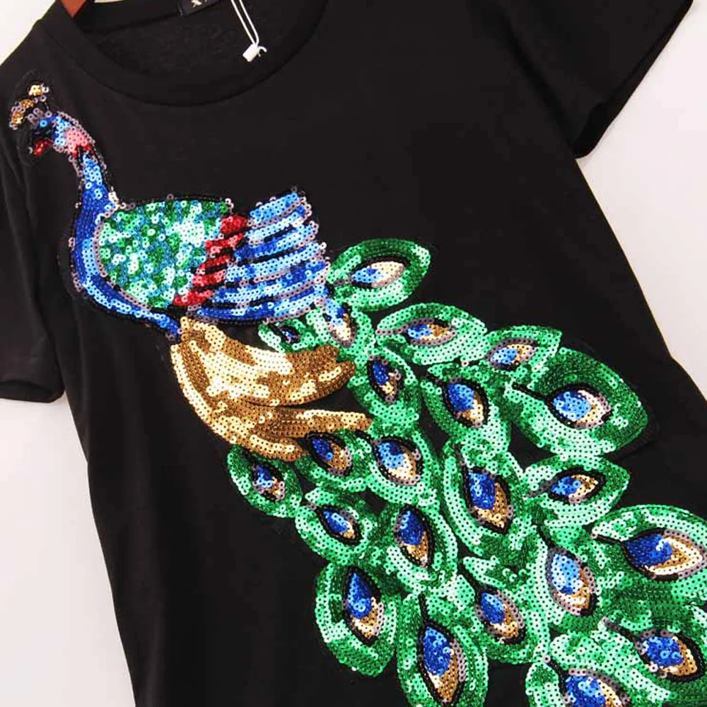 Женская футболка с блестками расшитая павлином новинка 2018|t-shirt women|fashion t shirt woment
