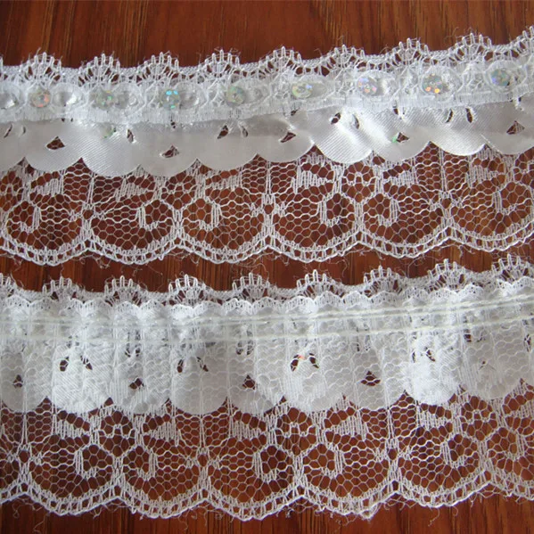 Brand NEW! 5 yards 4.5cm 3-layer Lace Laser Cut Satin Sequin Trim DIY Craft 1432 White |