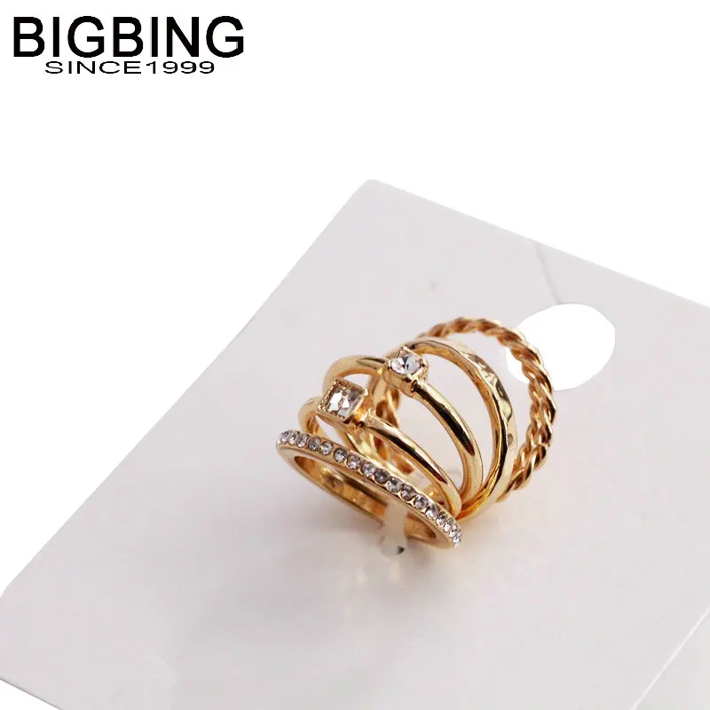 M009 BIGBING модный 6 золотой кристалл маленький размер простой набор колец на палец