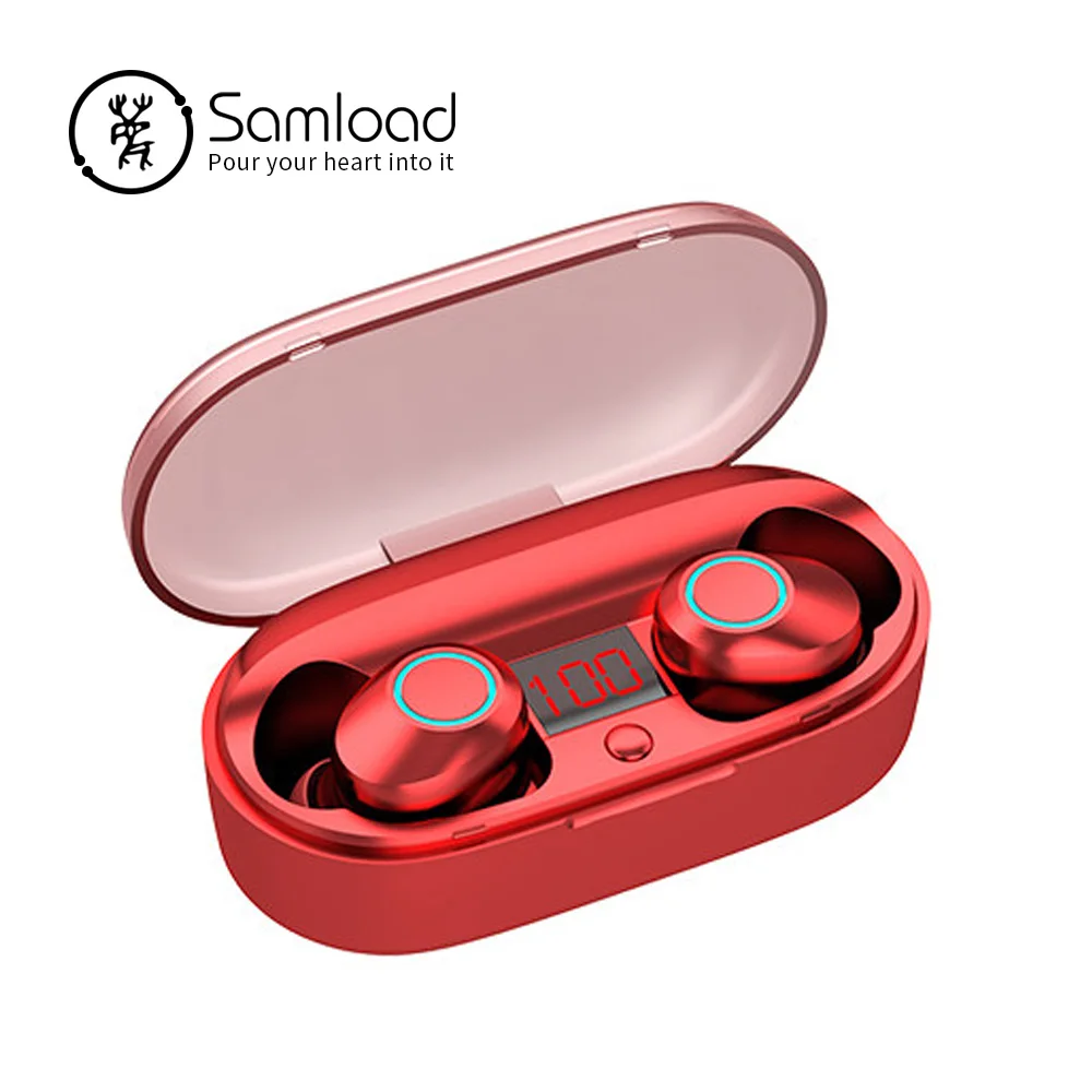 Samload Bluetooth 5,0 наушники настоящие беспроводные стерео наушники с дисплеем питания зарядная коробка для iPhone X Xiaomi sony гарнитура - Цвет: Red