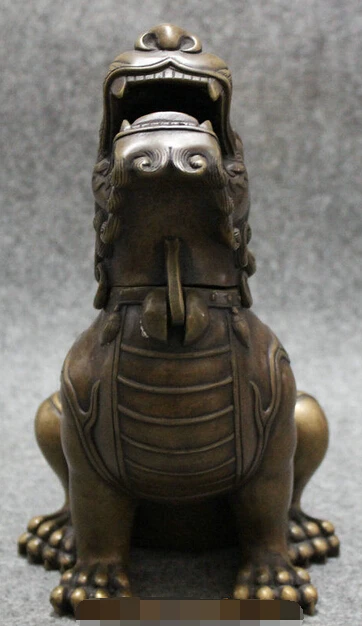 bronze Decoration Pure Brass Good value Lucky 8&quot Folk Chinese Bronze Foo Fu Dog Dragon Lion Head Statue Incense Burner Censer | Дом и сад