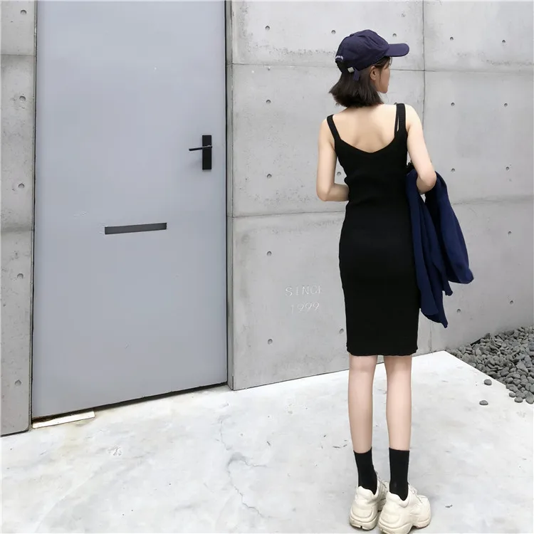 Со скрещиванием сзади топы с разрезами по бокам платье на бретелях 2018 Новый