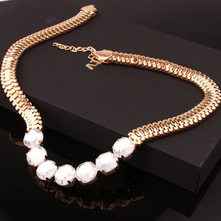 Korean Fashion Necklace Temperament Big Luxury Brand Crude Punk Metal Chain Women Rhinestone Jewelry Wholesale Gift | Украшения и