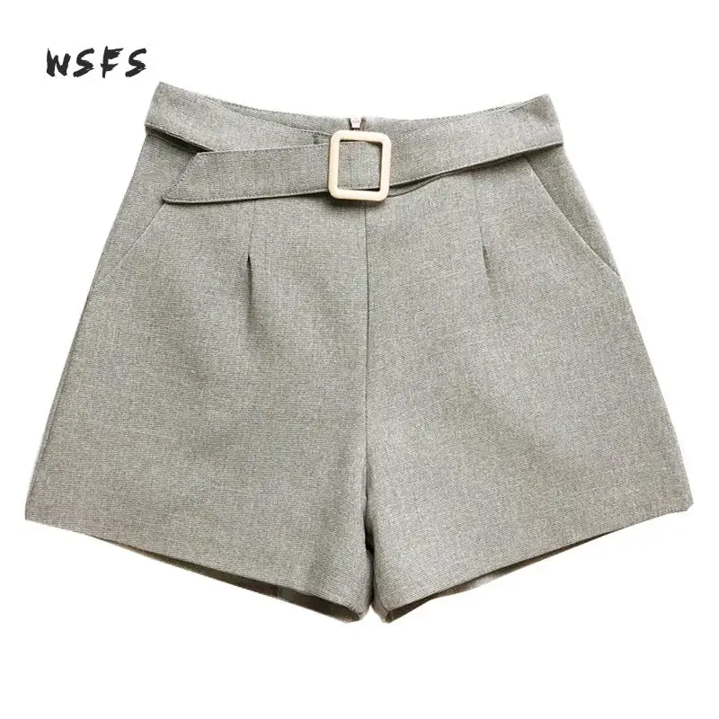 Шорты женские с широкими штанинами офисный костюм завышенной талией поясом