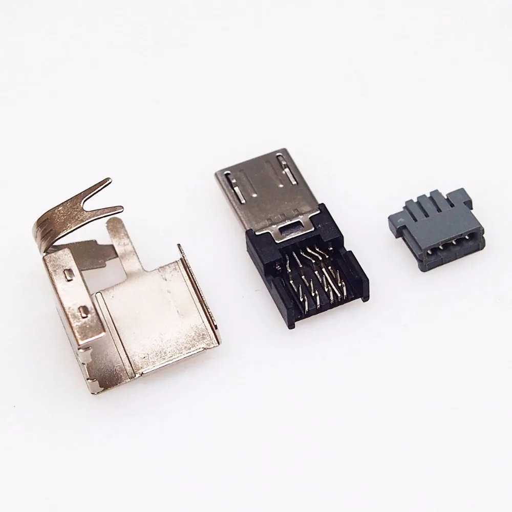 50 компл. 2 в 1 Micro USB штекер с металлическим корпусом корпус без приклеивания пресс