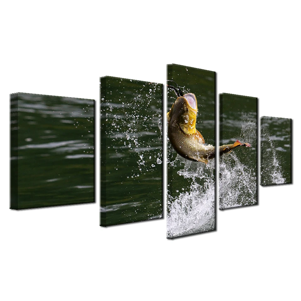 Framed Canvas Pictures Modern HD Prints Posters Home Decor Room 5 Pieces Fish That Leapt Out Of The Water Paintings Wall Art | Дом и сад