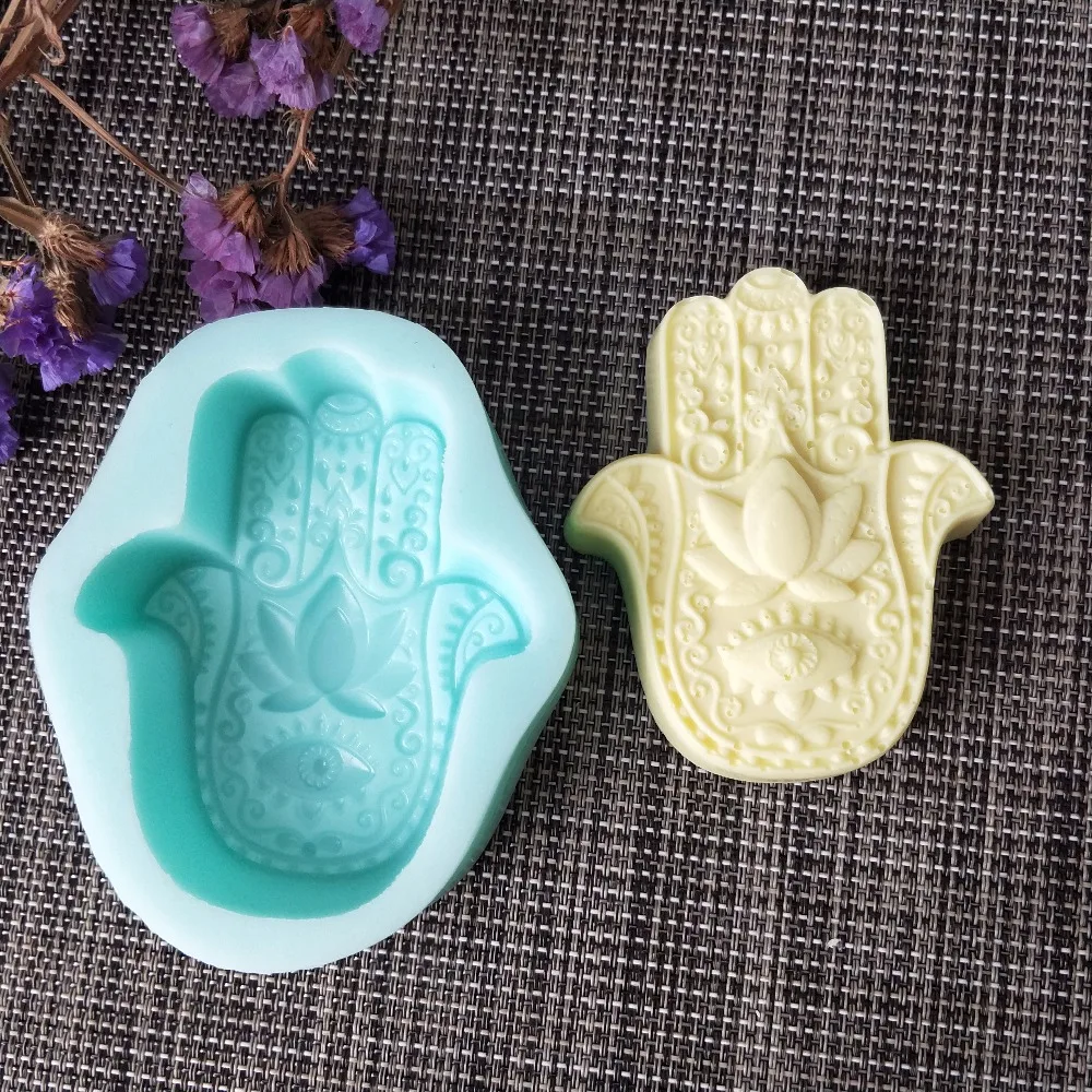 PRZY QT0122 HAMSA Lotus в ладони силиконовая форма для мыла Khamsah DIY изготовления рука Фатимы