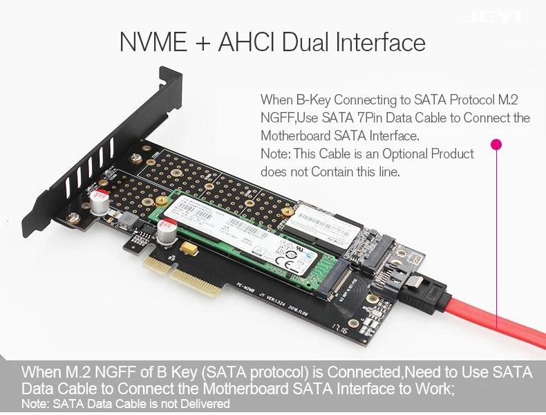 JEYI SK7 M.2 NVMe SSD NGFF для PCI-E X4 адаптер M ключ B ключ двойной интерфейс карты Поддержка PCI-E3.0 двойное напряжение 12 В+ 3,3 В SATA3