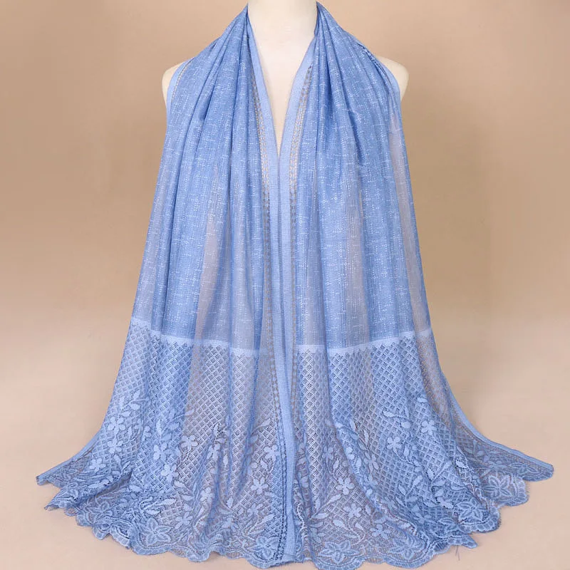 

New 2018 Winter Double side Lace Embroidery islamic Hijab Scarf Muslim Head Scarf Cotton Plain Shawl Islamic veil 180x80m