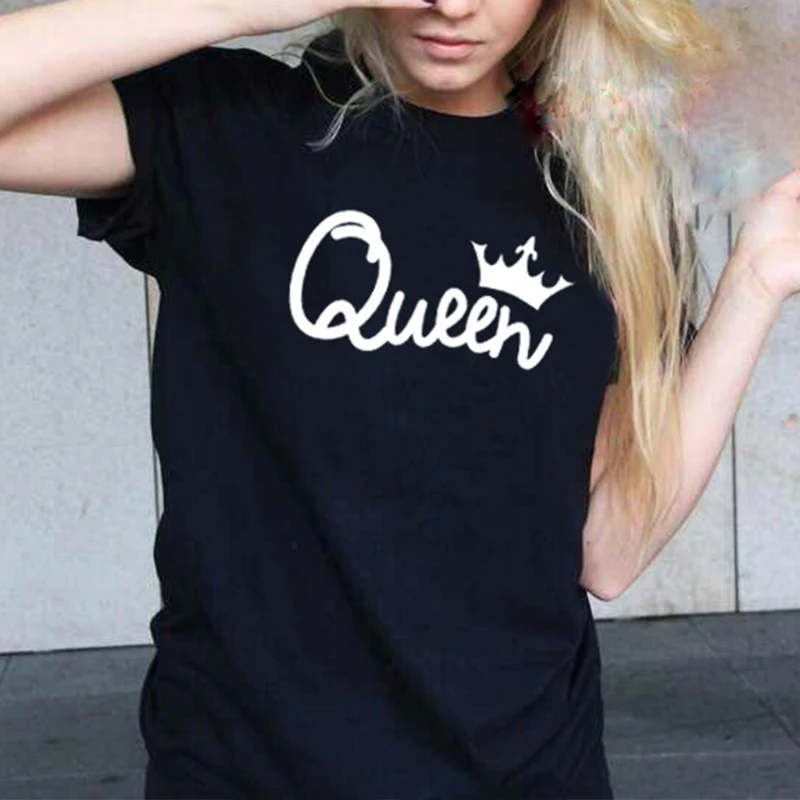 

KLV Women Men Queen King Letter Print Short Sleeve T-Shirt Couple Top Family Tee Shirt O-Neck Black Summer Top Hot!!!