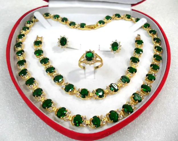 

Hot sell free shipping ~~ best valentine's day gift green zircon necklace earrings bracelet and ring jewelry sets