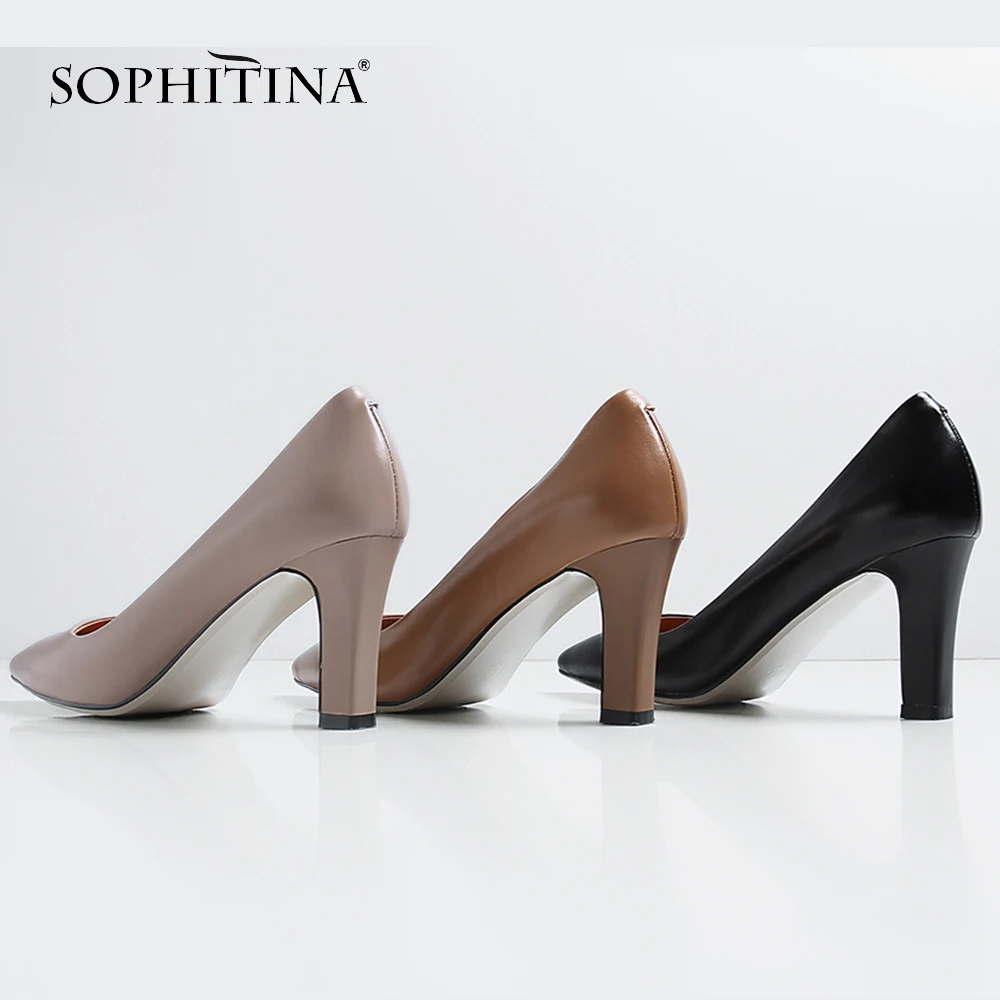 SOPHITINA/модные женские туфли-лодочки Удобная пикантная обувь без застежки с острым носком на квадратном каблуке новые туфли-лодочки из натуральной кожи; Лидер продаж; MO174