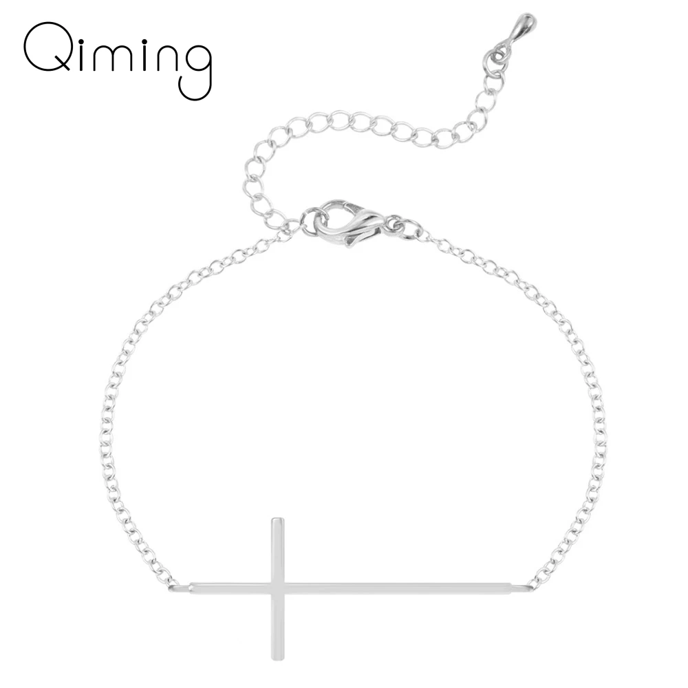 Женский браслет с выпуклым крестом золотистый цепочка в стиле бохо ручная работа