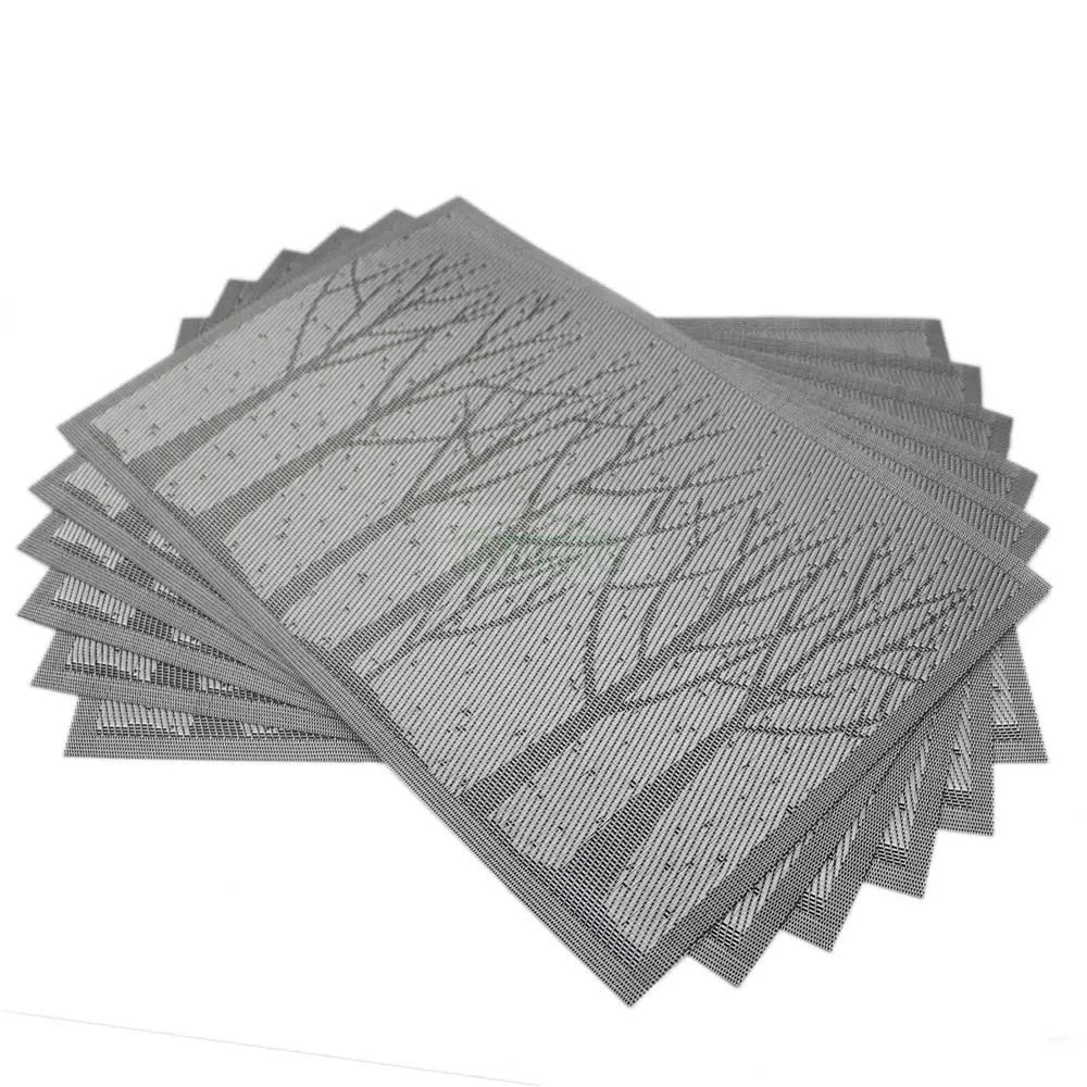 6PCS/Lot Grey Blue PVC Dining Table Mat Disc Forest Tree Pads Bowl Pad Coasters Waterproof Cloth Slip-resistant | Дом и сад