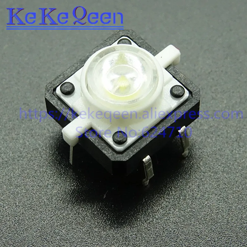 50pcs Colourful Tactile Push Button Switch Momentary 12*12*7.3MM Micro switch 4 pin reset green white blue yellow red with light |