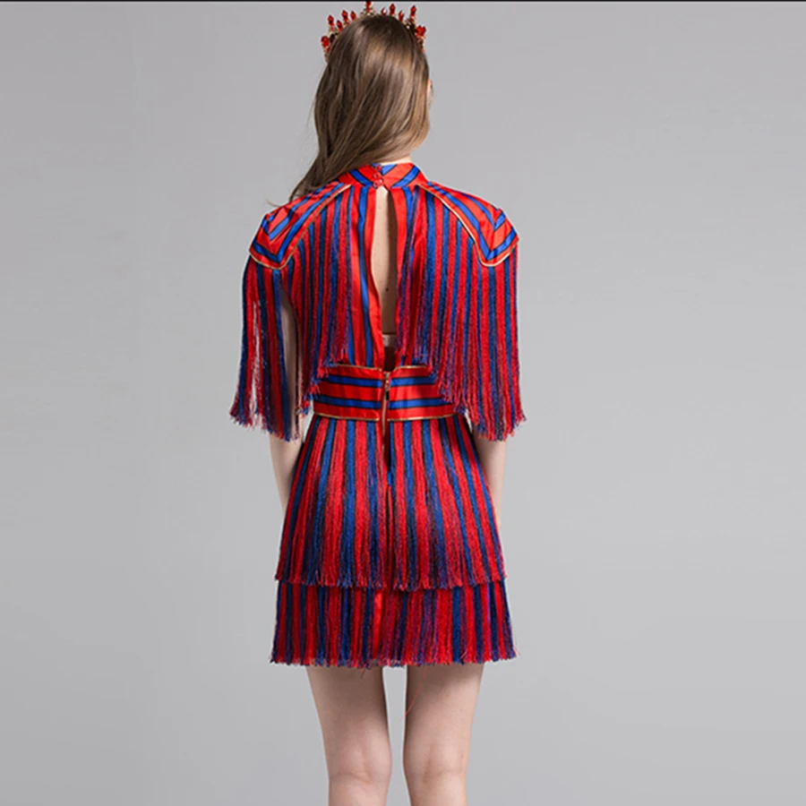 Новые платья 2018 Лето барокко Новая мода Стенд Тонкий золотой нитью Красный Синий